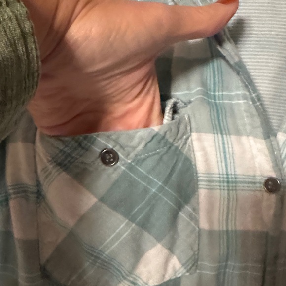 Columbia Plaid Button Down Shacket- Green and White - Picture 3 of 7
